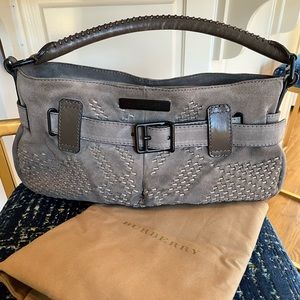 Burberry Gray Suede Hobo with Woven Detail
